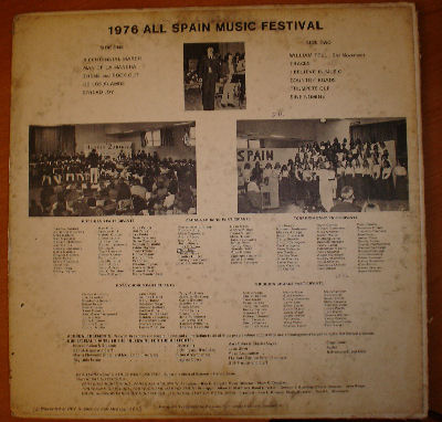 Flip Side of Album Cover for 1976 All Spain Music Festival